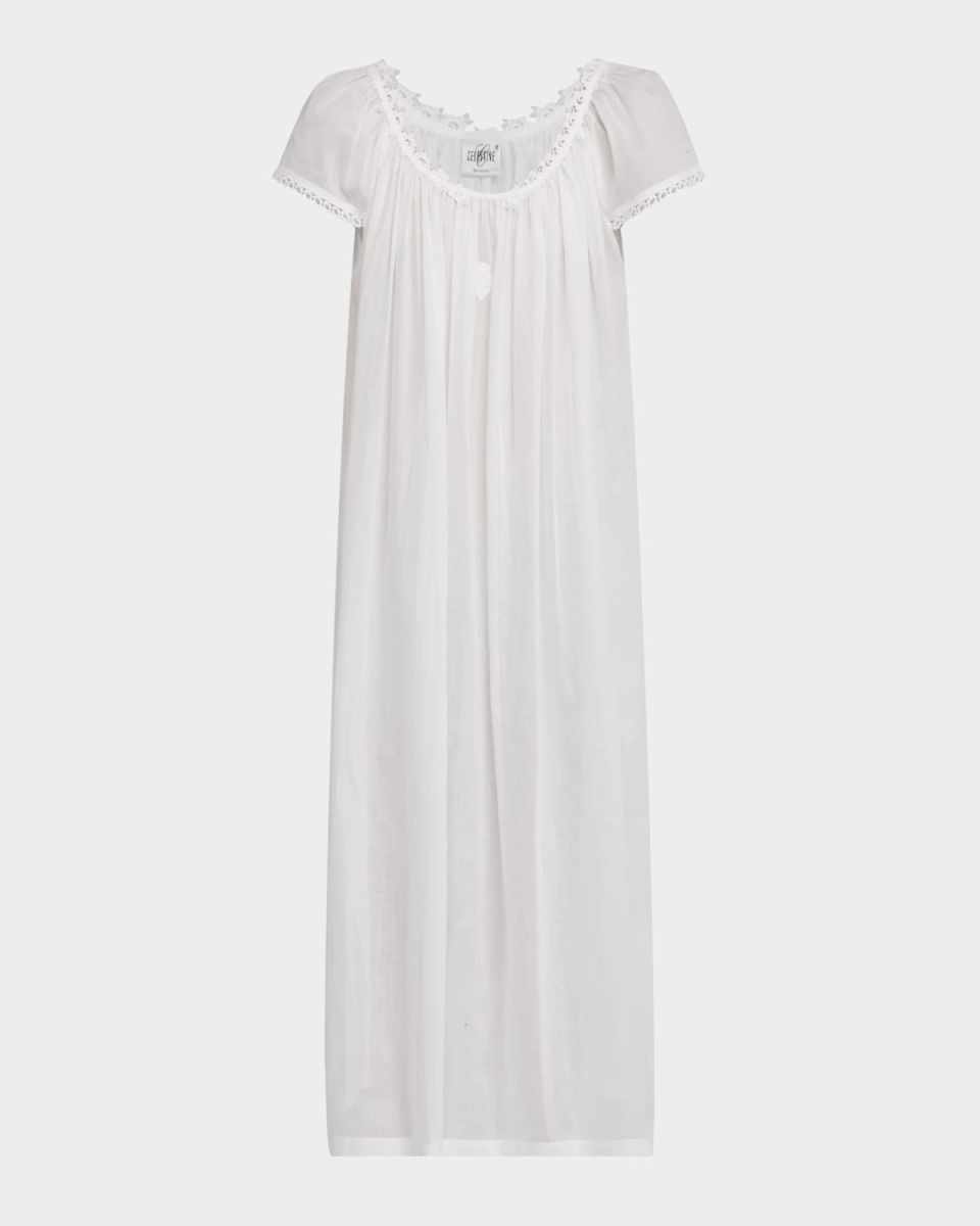 Vanessa-2 Ruched Lace-Trim Cotton Nightgown